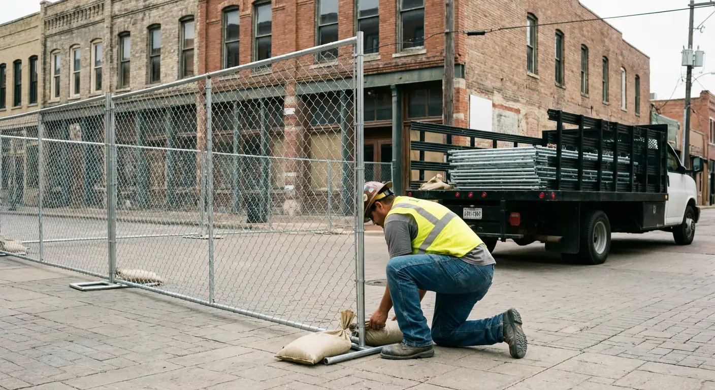 Temporary fence installation in Valencia urban environment