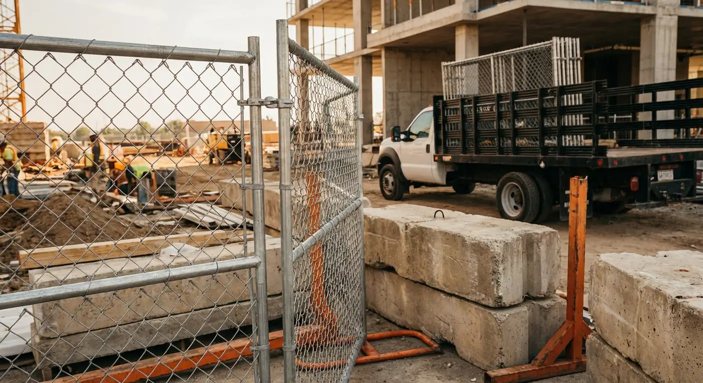 Commercial temporary fencing installation site in Valencia, CA