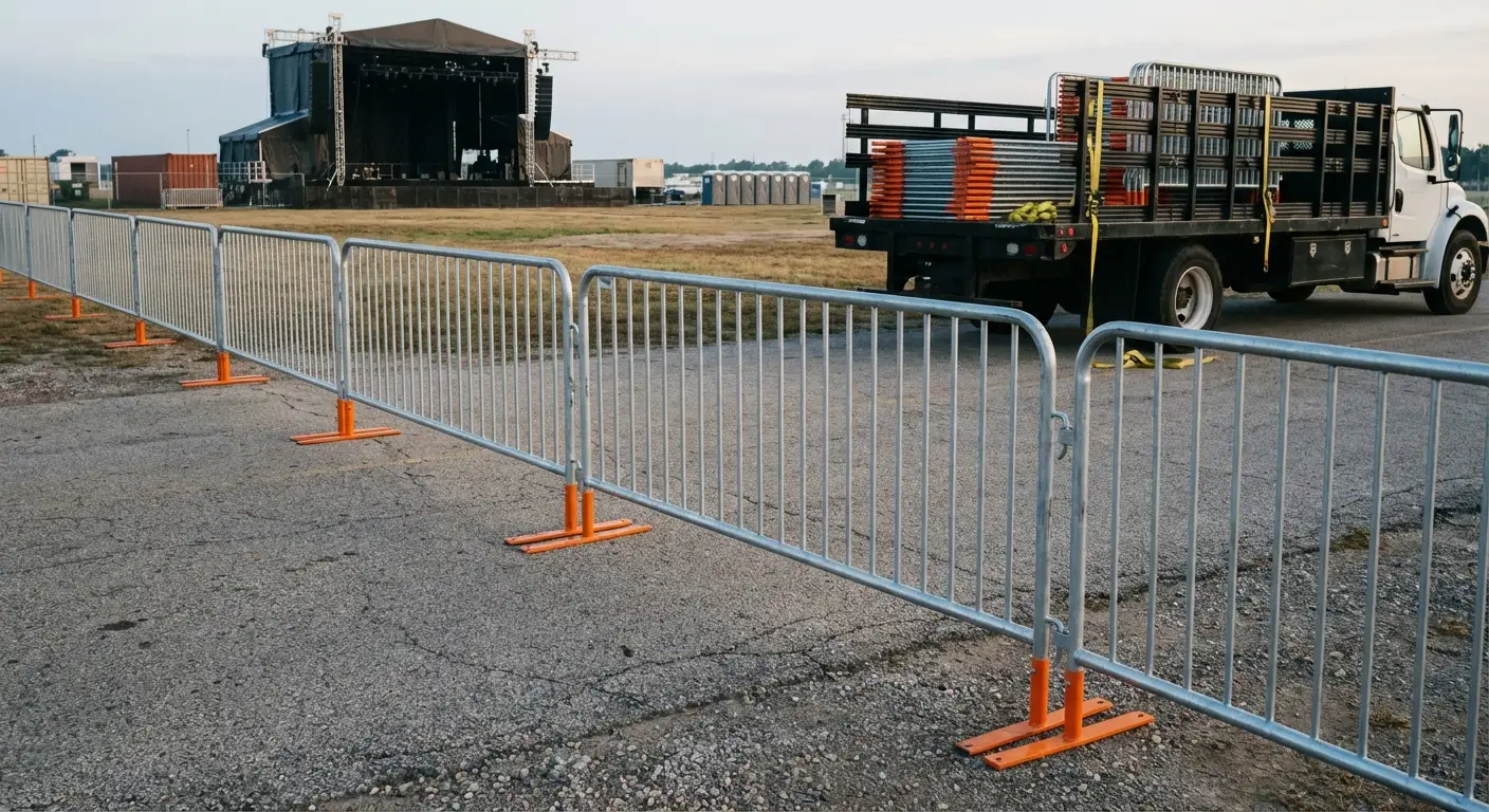 Crowd control barricade setup in Valencia, CA