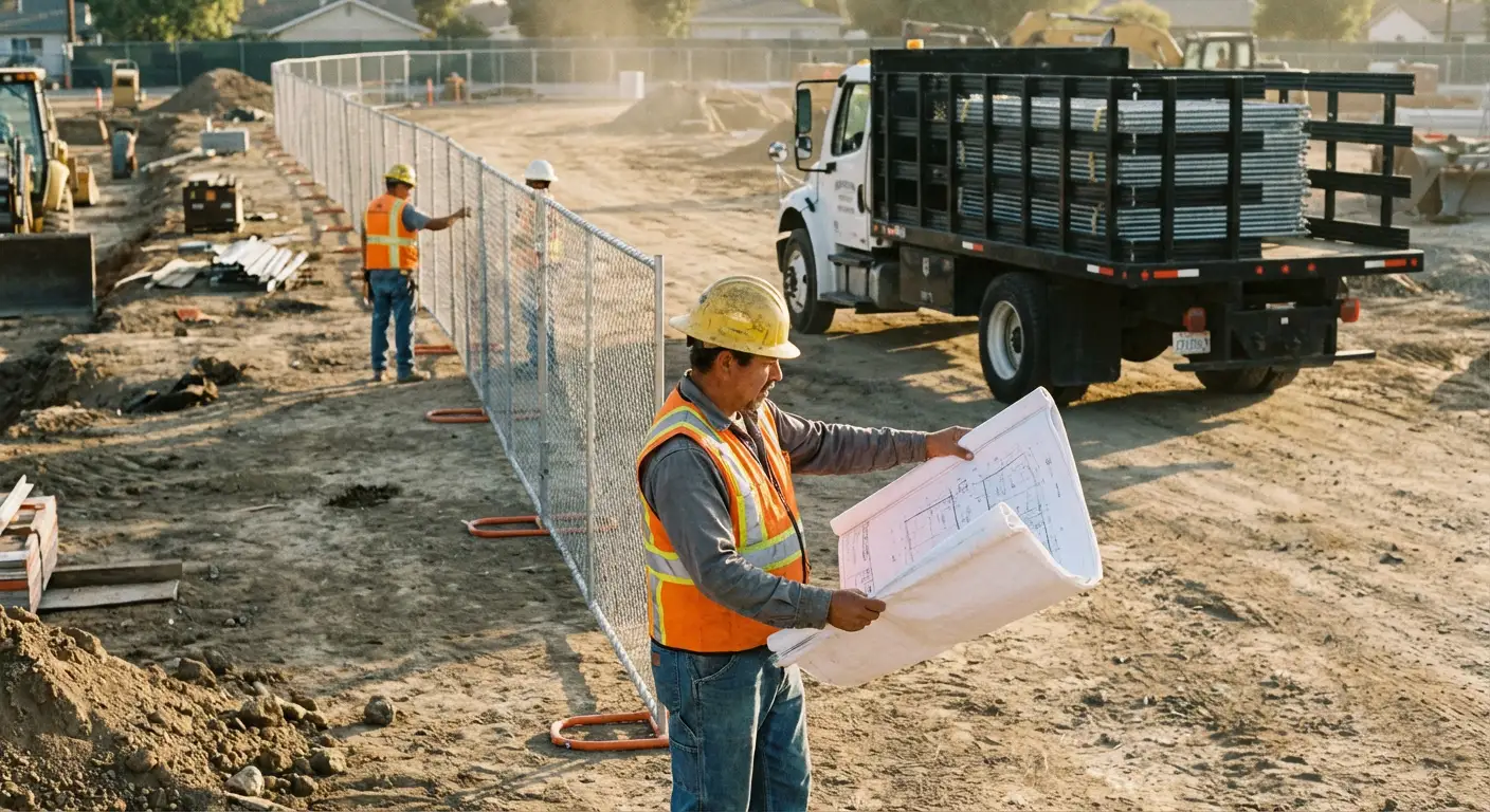 Post-driven fencing installation site in Valencia, CA