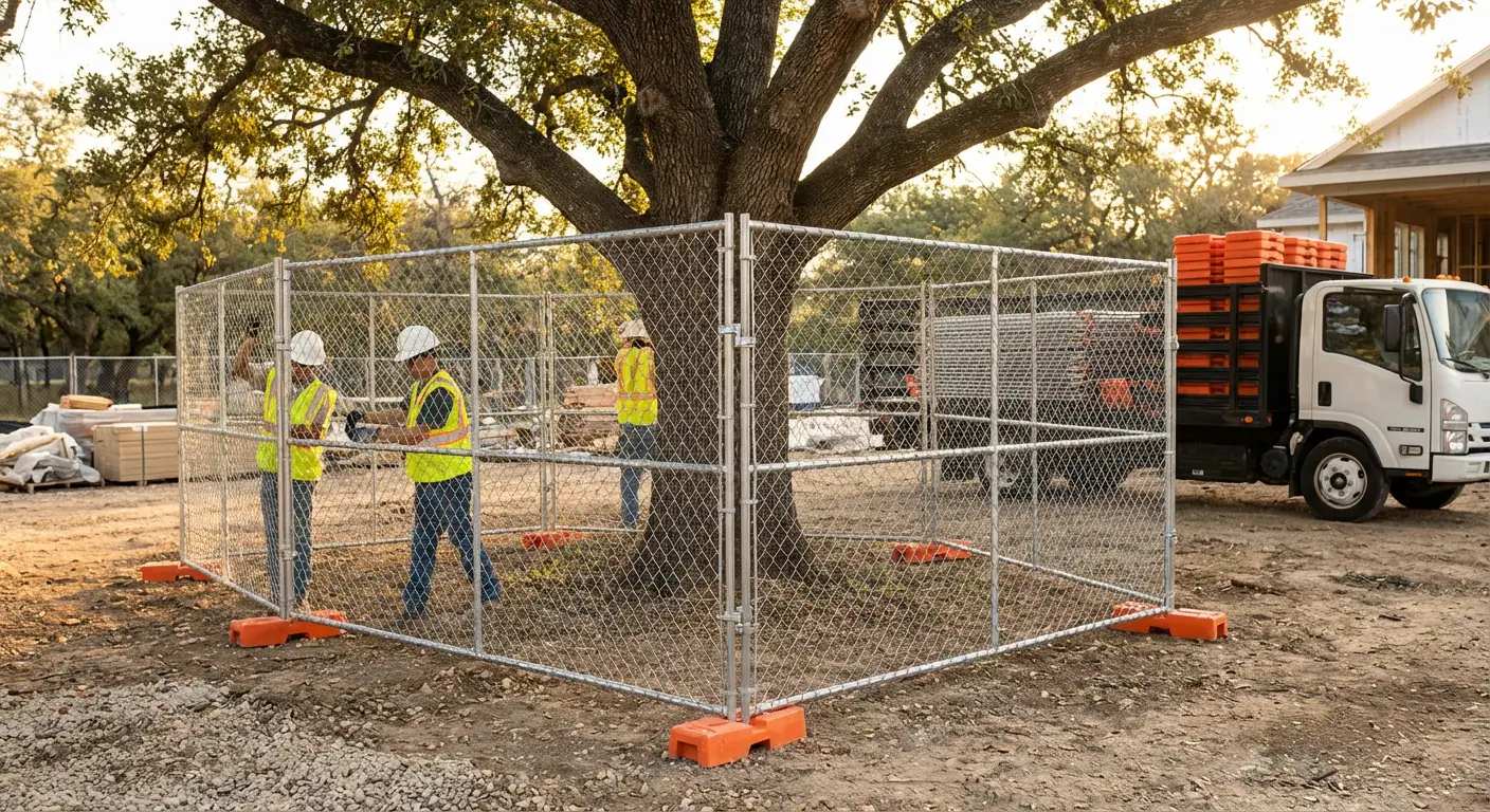 Tree protection zone fencing background in Valencia, CA