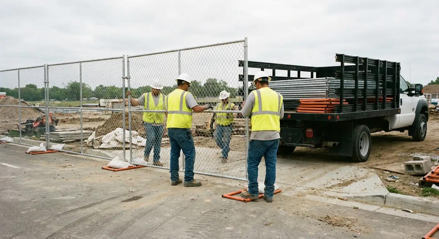 SCV Perimeter Rentals team securing a construction site perimeter in Valencia, CA