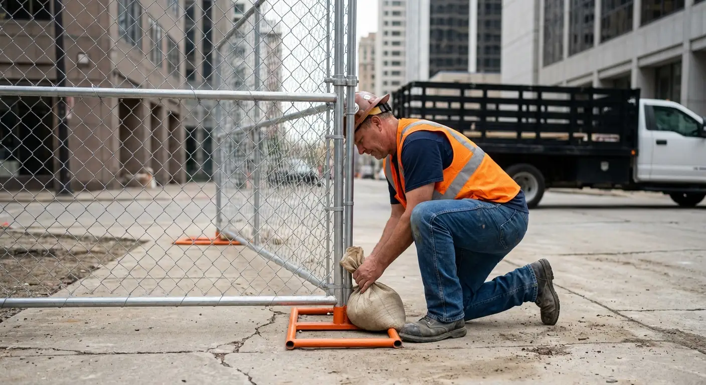 Temporary fence installation in Downtown Valencia area