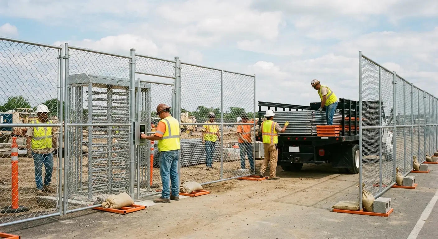 Secure construction site with temporary fencing in Valencia, CA