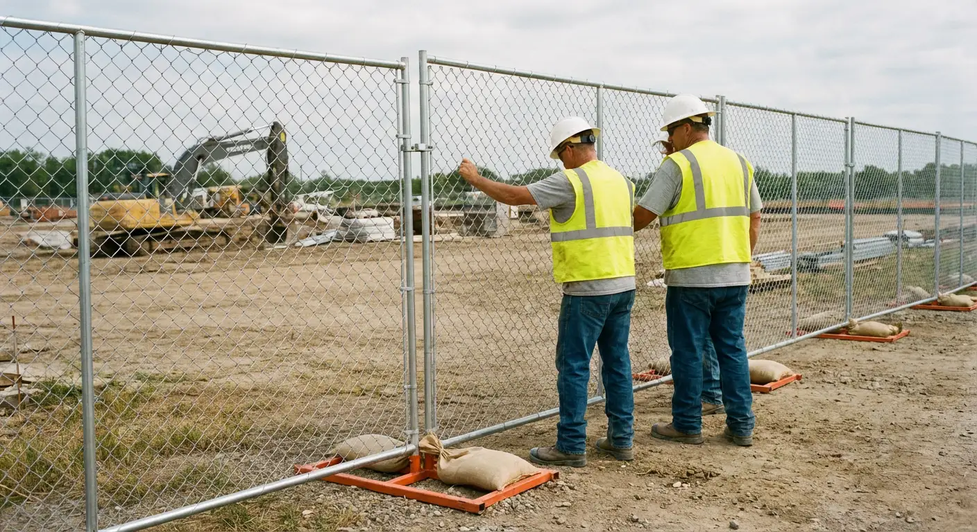 Construction site chain link panel installation in Valencia, CA
